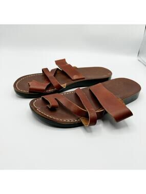 Jerusalem Sandals Brown Leather Flat Breathable Comfort Size 42